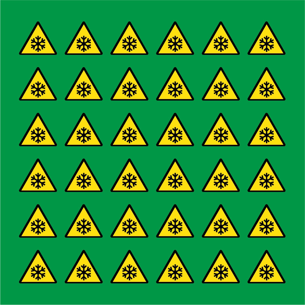 PACCO DA 6 KIT DI 6 ADESIVI TRIANGOLARI - PERICOLO BASSE TEMPERATURE - Pittogramma ISO 7010 Con Stampa Diretta U.V.