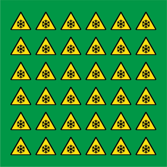 PACCO DA 6 KIT DI 6 ADESIVI TRIANGOLARI - PERICOLO BASSE TEMPERATURE - Pittogramma ISO 7010 Con Stampa Diretta U.V.