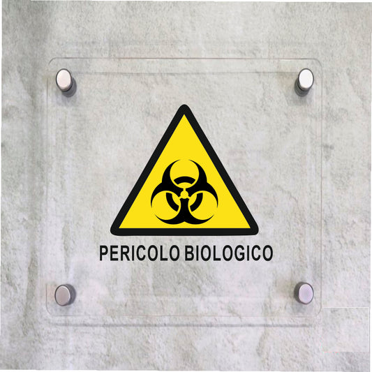 Global Targa Cartello in plexiglass Quadrato - PERICOLO BIOLOGICO - Con Distanziali in acciaio inox, Stampa UV
