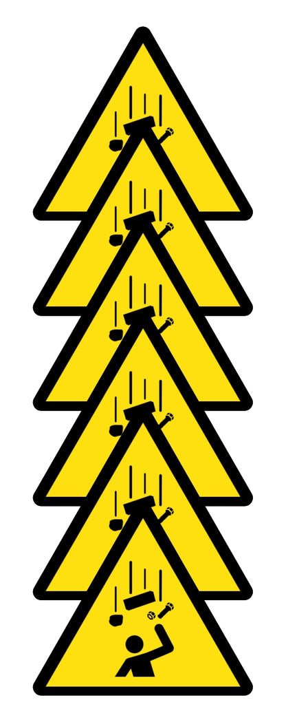 GLOBAL KIT DI 6 ADESIVI TRIANGOLARI - PERICOLO CADUTA MATERIALI DALL'ALTO - Pittogramma ISO 7010 Con Stampa Diretta U.V. (IDEALE ANCHE PER ESTERNO)