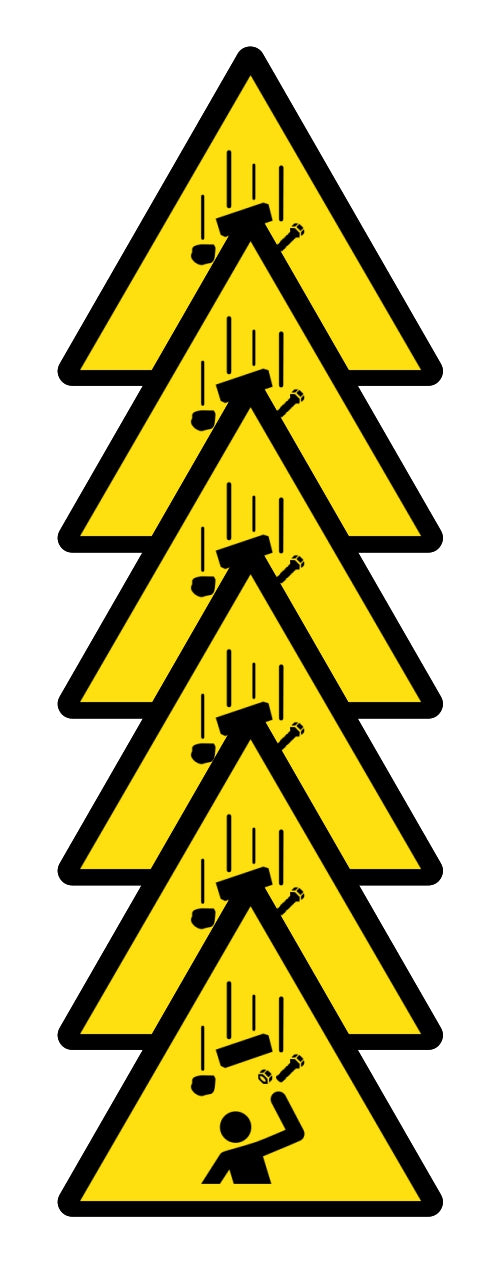 GLOBAL KIT DI 6 ADESIVI TRIANGOLARI - PERICOLO CADUTA MATERIALI DALL'ALTO - Pittogramma ISO 7010 Con Stampa Diretta U.V. (IDEALE ANCHE PER ESTERNO)