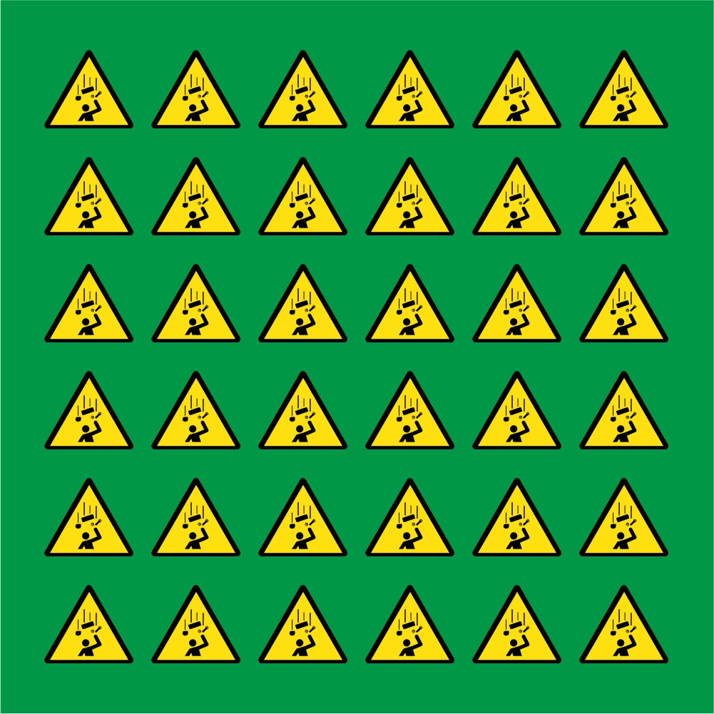 PACCO DA 6 KIT DI 6 ADESIVI TRIANGOLARI - PERICOLO CADUTA MATERIALI DALL'ALTO - Pittogramma ISO 7010 Con Stampa Diretta U.V.