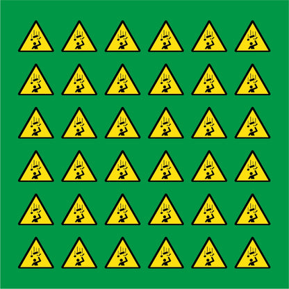 PACCO DA 6 KIT DI 6 ADESIVI TRIANGOLARI - PERICOLO CADUTA MATERIALI DALL'ALTO - Pittogramma ISO 7010 Con Stampa Diretta U.V.