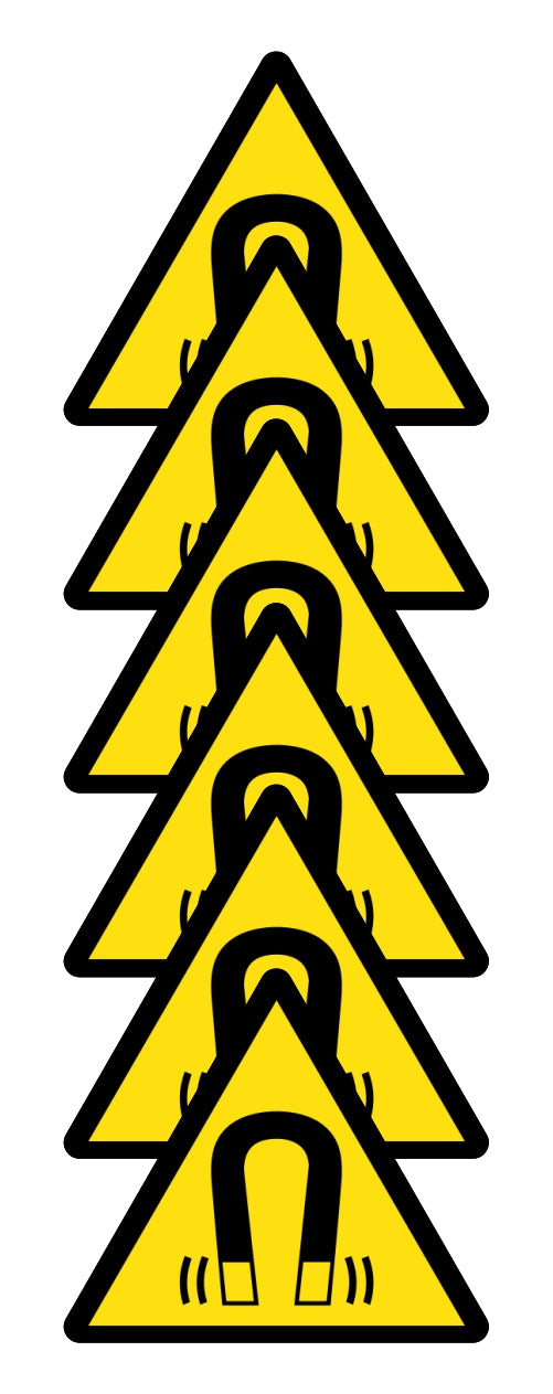GLOBAL KIT DI 6 ADESIVI TRIANGOLARI - PERICOLO CAMPO MAGNETICO - Pittogramma ISO 7010 Con Stampa Diretta U.V. (IDEALE ANCHE PER ESTERNO)