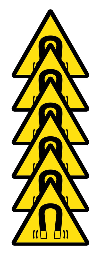 GLOBAL KIT DI 6 ADESIVI TRIANGOLARI - PERICOLO CAMPO MAGNETICO - Pittogramma ISO 7010 Con Stampa Diretta U.V. (IDEALE ANCHE PER ESTERNO)
