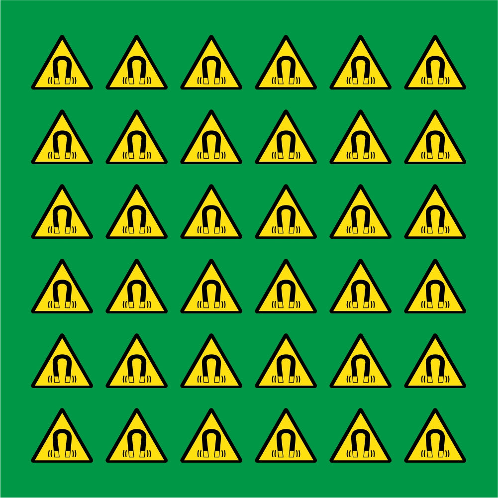 PACCO DA 6 KIT DI 6 ADESIVI TRIANGOLARI - PERICOLO CAMPO MAGNETICO - Pittogramma ISO 7010 Con Stampa Diretta U.V.