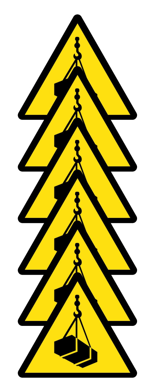 GLOBAL KIT DI 6 ADESIVI TRIANGOLARI - PERICOLO CARICHI SOSPESI - Pittogramma ISO 7010 Con Stampa Diretta U.V. (IDEALE ANCHE PER ESTERNO)