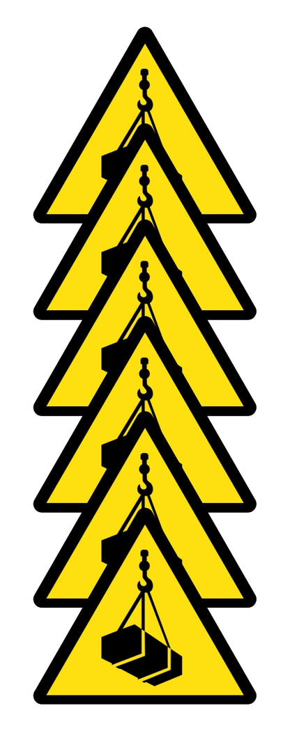 GLOBAL KIT DI 6 ADESIVI TRIANGOLARI - PERICOLO CARICHI SOSPESI - Pittogramma ISO 7010 Con Stampa Diretta U.V. (IDEALE ANCHE PER ESTERNO)