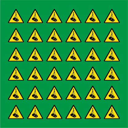 PACCO DA 6 KIT DI 6 ADESIVI TRIANGOLARI - PERICOLO CARICHI SOSPESI - Pittogramma ISO 7010 Con Stampa Diretta U.V.