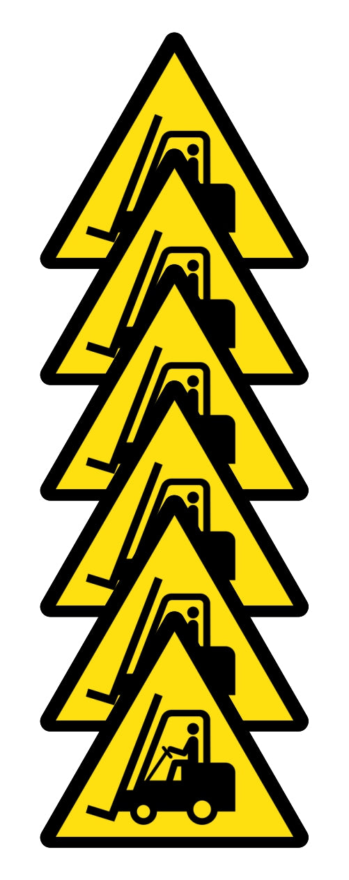 GLOBAL KIT DI 6 ADESIVI TRIANGOLARI - PERICOLO CARRELLI ELEVATORI - Pittogramma ISO 7010 Con Stampa Diretta U.V. (IDEALE ANCHE PER ESTERNO)