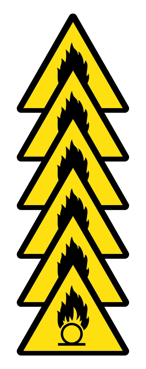 GLOBAL KIT DI 6 ADESIVI TRIANGOLARI - PERICOLO COMBURENTE - Pittogramma ISO 7010 Con Stampa Diretta U.V. (IDEALE ANCHE PER ESTERNO)
