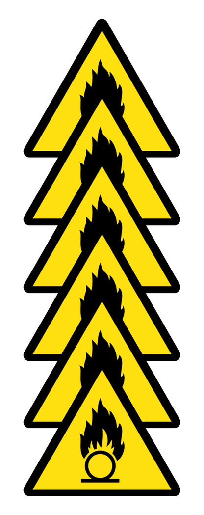 GLOBAL KIT DI 6 ADESIVI TRIANGOLARI - PERICOLO COMBURENTE - Pittogramma ISO 7010 Con Stampa Diretta U.V. (IDEALE ANCHE PER ESTERNO)