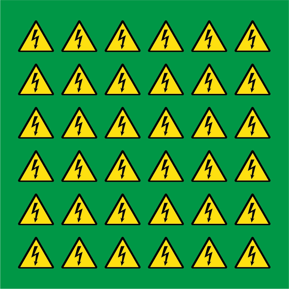 PACCO DA 6 KIT DI 6 ADESIVI TRIANGOLARI - PERICOLO CORRENTE ELETTRICA - Pittogramma ISO 7010 Con Stampa Diretta U.V.