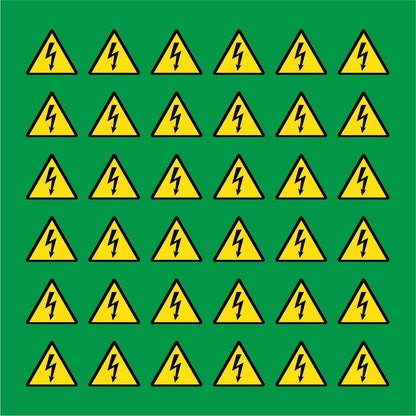 PACCO DA 6 KIT DI 6 ADESIVI TRIANGOLARI - PERICOLO CORRENTE ELETTRICA - Pittogramma ISO 7010 Con Stampa Diretta U.V.