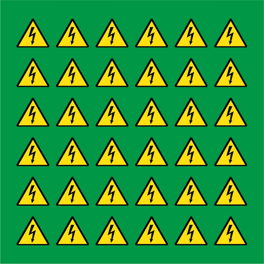 PACCO DA 6 KIT DI 6 ADESIVI TRIANGOLARI - PERICOLO CORRENTE ELETTRICA - Pittogramma ISO 7010 Con Stampa Diretta U.V.
