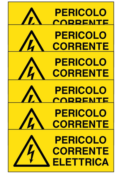 KIT DI 6 ADESIVI UNI - PERICOLO CORRENTE ELETTRICA - Pittogramma ISO 7010 Con Stampa Diretta U.V. (IDEALE ANCHE PER ESTERNO)