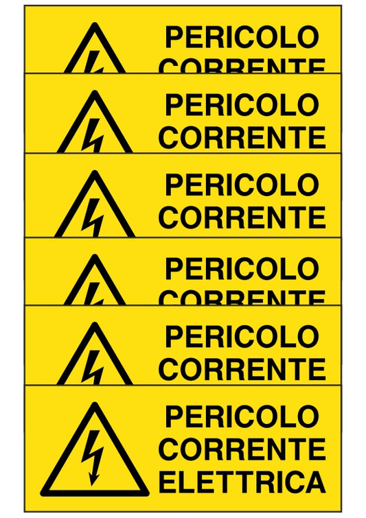 KIT DI 6 ADESIVI UNI - PERICOLO CORRENTE ELETTRICA - Pittogramma ISO 7010 Con Stampa Diretta U.V. (IDEALE ANCHE PER ESTERNO)