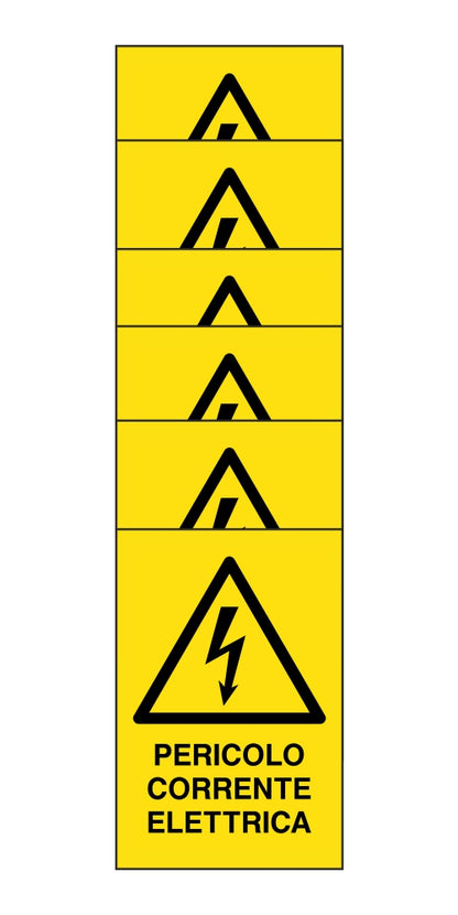 KIT DI 6 ADESIVI RETTANGOLARI - PERICOLO CORRENTE ELETTRICA - Pittogramma ISO 7010 Con Stampa Diretta U.V. (IDEALE ANCHE PER ESTERNO)