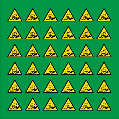 PACCO DA 6 KIT DI 6 ADESIVI TRIANGOLARI - PERICOLO CORROSIVO - Pittogramma ISO 7010 Con Stampa Diretta U.V.