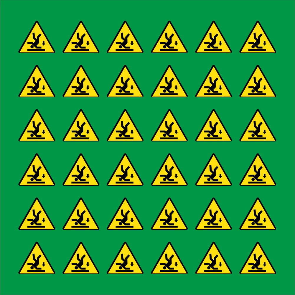 PACCO DA 6 KIT DI 6 ADESIVI TRIANGOLARI - PERICOLO DI CADUTA - Pittogramma ISO 7010 Con Stampa Diretta U.V.