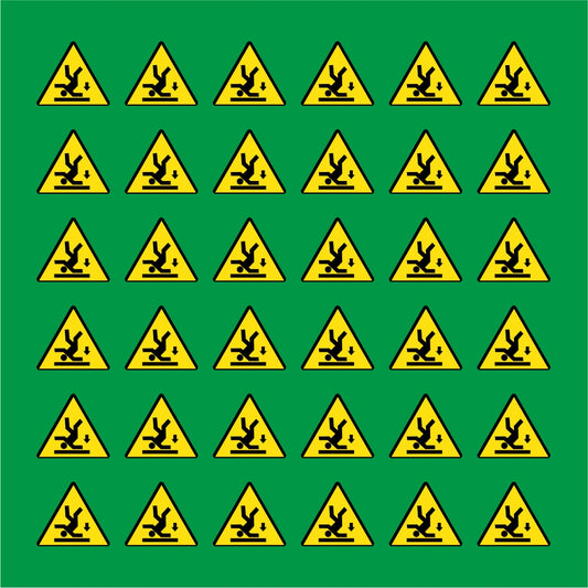 PACCO DA 6 KIT DI 6 ADESIVI TRIANGOLARI - PERICOLO DI CADUTA - Pittogramma ISO 7010 Con Stampa Diretta U.V.