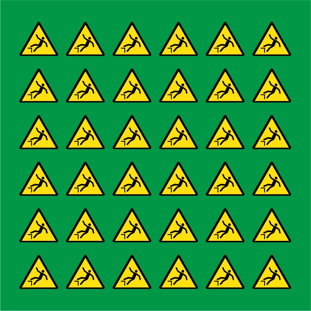 PACCO DA 6 KIT DI 6 ADESIVI TRIANGOLARI - PERICOLO DI CADUTA - Pittogramma ISO 7010 Con Stampa Diretta U.V.