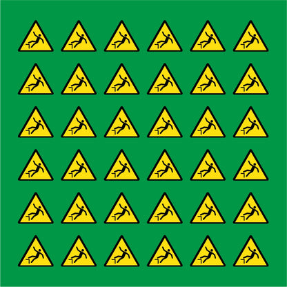 PACCO DA 6 KIT DI 6 ADESIVI TRIANGOLARI - PERICOLO DI CADUTA - Pittogramma ISO 7010 Con Stampa Diretta U.V.