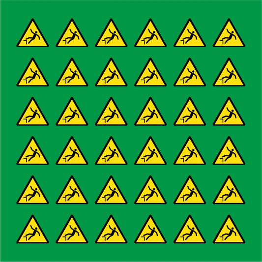 PACCO DA 6 KIT DI 6 ADESIVI TRIANGOLARI - PERICOLO DI CADUTA - Pittogramma ISO 7010 Con Stampa Diretta U.V.