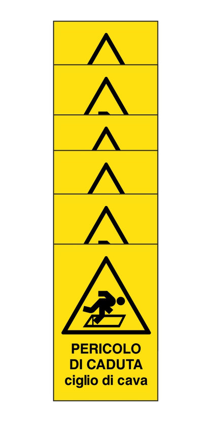 KIT DI 6 ADESIVI RETTANGOLARI - PERICOLO DI CADUTA CIGLIO DI CAVA - Pittogramma ISO 7010 Con Stampa Diretta U.V. (IDEALE ANCHE PER ESTERNO)