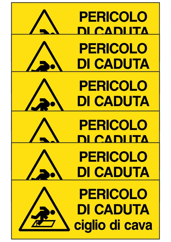 KIT DI 6 ADESIVI UNI - PERICOLO DI CADUTA CIGLIO DI CAVA - Pittogramma ISO 7010 Con Stampa Diretta U.V. (IDEALE ANCHE PER ESTERNO)