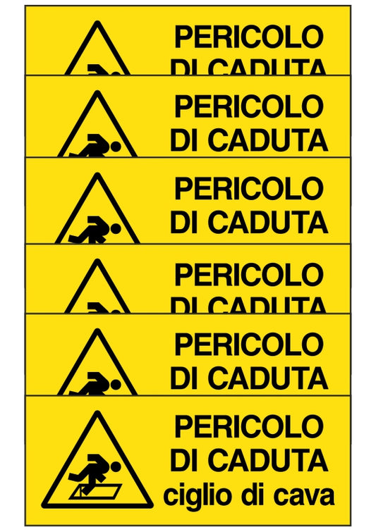 KIT DI 6 ADESIVI UNI - PERICOLO DI CADUTA CIGLIO DI CAVA - Pittogramma ISO 7010 Con Stampa Diretta U.V. (IDEALE ANCHE PER ESTERNO)