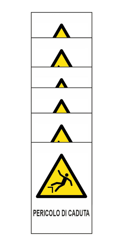 KIT DI 6 ADESIVI RETTANGOLARI - PERICOLO DI CADUTA - Pittogramma ISO 7010 Con Stampa Diretta U.V. (IDEALE ANCHE PER ESTERNO)