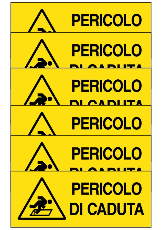 KIT DI 6 ADESIVI UNI - PERICOLO DI CADUTA - Pittogramma ISO 7010 Con Stampa Diretta U.V. (IDEALE ANCHE PER ESTERNO)