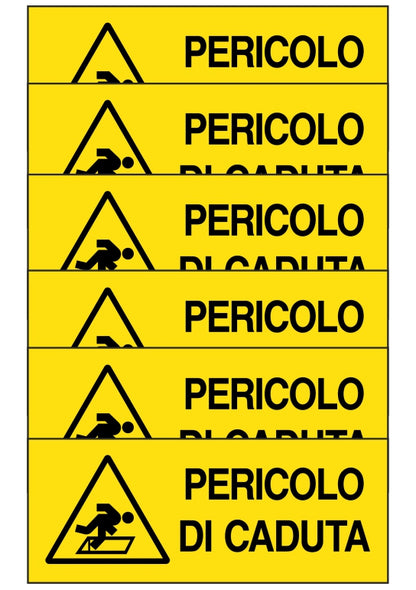 KIT DI 6 ADESIVI UNI - PERICOLO DI CADUTA - Pittogramma ISO 7010 Con Stampa Diretta U.V. (IDEALE ANCHE PER ESTERNO)