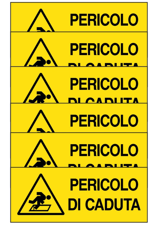 KIT DI 6 ADESIVI UNI - PERICOLO DI CADUTA - Pittogramma ISO 7010 Con Stampa Diretta U.V. (IDEALE ANCHE PER ESTERNO)