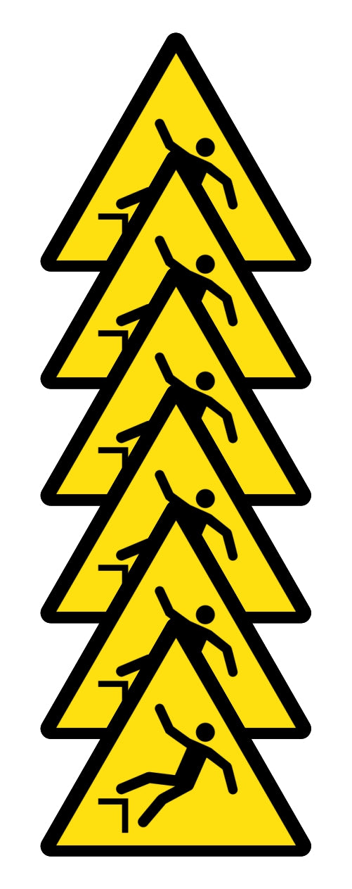 GLOBAL KIT DI 6 ADESIVI TRIANGOLARI - PERICOLO DI CADUTA - Pittogramma ISO 7010 Con Stampa Diretta U.V. (IDEALE ANCHE PER ESTERNO)
