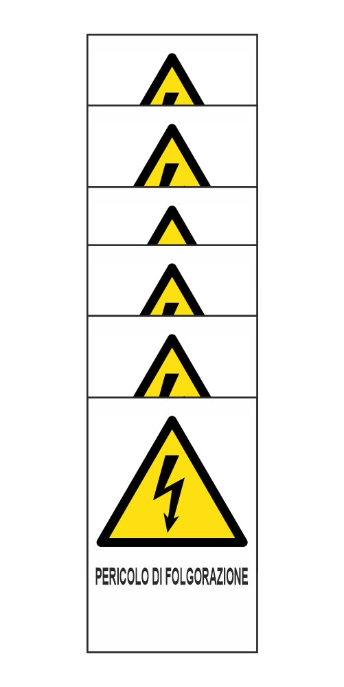 KIT DI 6 ADESIVI RETTANGOLARI - PERICOLO DI FOLGORAZIONE - Pittogramma ISO 7010 Con Stampa Diretta U.V. (IDEALE ANCHE PER ESTERNO)