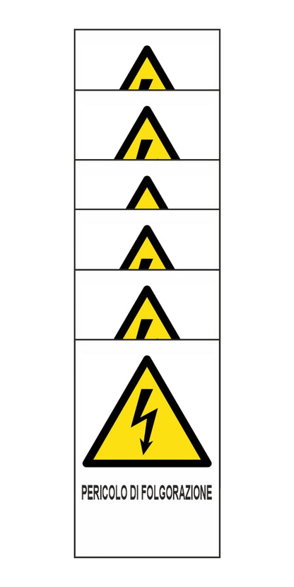 KIT DI 6 ADESIVI RETTANGOLARI - PERICOLO DI FOLGORAZIONE - Pittogramma ISO 7010 Con Stampa Diretta U.V. (IDEALE ANCHE PER ESTERNO)