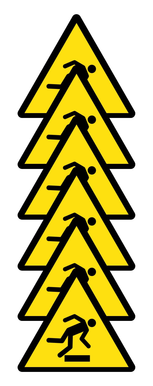 GLOBAL KIT DI 6 ADESIVI TRIANGOLARI - PERICOLO DI INCIAMPO - Pittogramma ISO 7010 Con Stampa Diretta U.V. (IDEALE ANCHE PER ESTERNO)