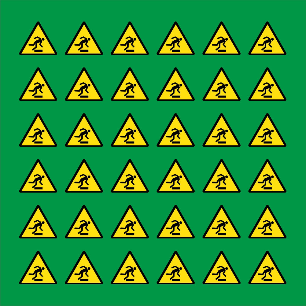 PACCO DA 6 KIT DI 6 ADESIVI TRIANGOLARI - PERICOLO DI INCIAMPO - Pittogramma ISO 7010 Con Stampa Diretta U.V.