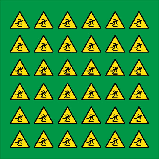 PACCO DA 6 KIT DI 6 ADESIVI TRIANGOLARI - PERICOLO DI INCIAMPO - Pittogramma ISO 7010 Con Stampa Diretta U.V.