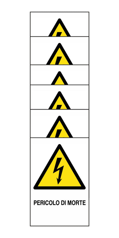 KIT DI 6 ADESIVI RETTANGOLARI - PERICOLO DI MORTE - Pittogramma ISO 7010 Con Stampa Diretta U.V. (IDEALE ANCHE PER ESTERNO)