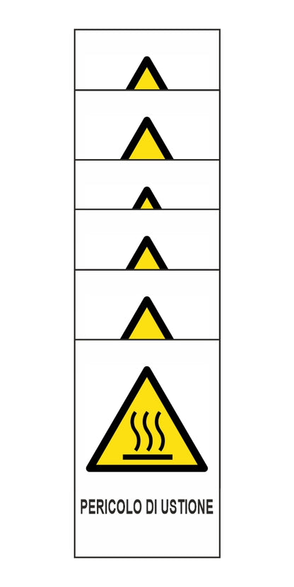 KIT DI 6 ADESIVI RETTANGOLARI - PERICOLO DI USTIONE  - Pittogramma ISO 7010 Con Stampa Diretta U.V. (IDEALE ANCHE PER ESTERNO)
