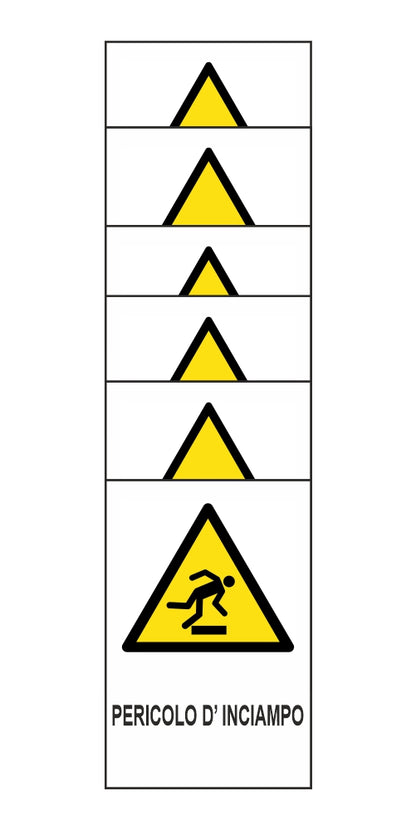 KIT DI 6 ADESIVI RETTANGOLARI - PERICOLO D'INCIAMPO - Pittogramma ISO 7010 Con Stampa Diretta U.V. (IDEALE ANCHE PER ESTERNO)
