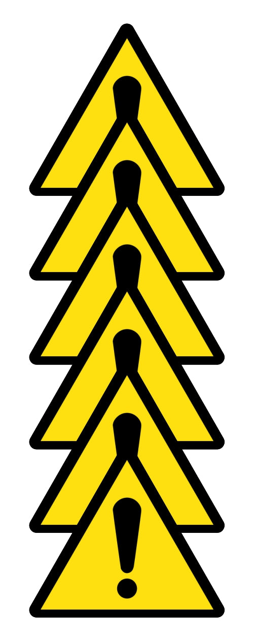 GLOBAL KIT DI 6 ADESIVI TRIANGOLARI - PERICOLO GENERICO - Pittogramma ISO 7010 Con Stampa Diretta U.V. (IDEALE ANCHE PER ESTERNO)