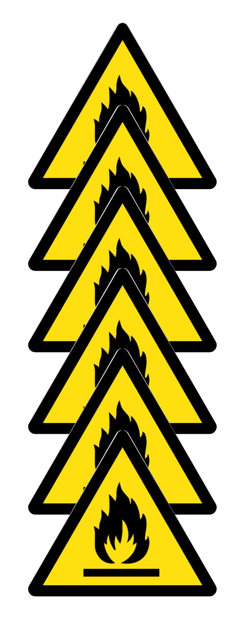 GLOBAL KIT DI 6 ADESIVI TRIANGOLARI - PERICOLO INFIAMMABILI - Pittogramma ISO 7010 Con Stampa Diretta U.V. (IDEALE ANCHE PER ESTERNO)
