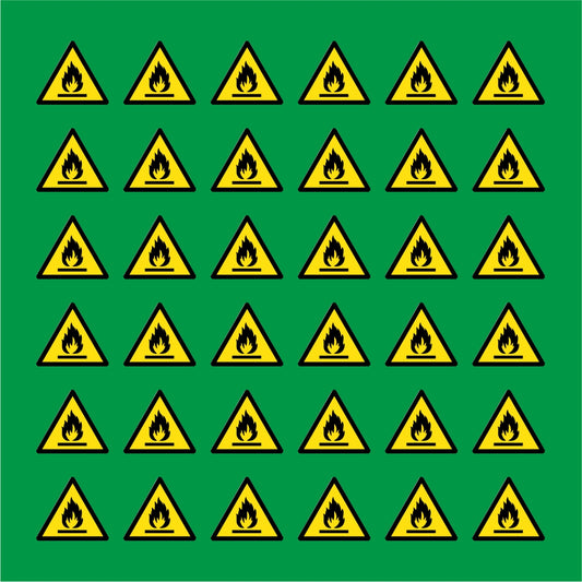PACCO DA 6 KIT DI 6 ADESIVI TRIANGOLARI - PERICOLO INFIAMMABILI - Pittogramma ISO 7010 Con Stampa Diretta U.V.