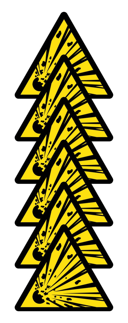 GLOBAL KIT DI 6 ADESIVI TRIANGOLARI - PERICOLO MATERIALE ESPLOSIVO - Pittogramma ISO 7010 Con Stampa Diretta U.V. (IDEALE ANCHE PER ESTERNO)