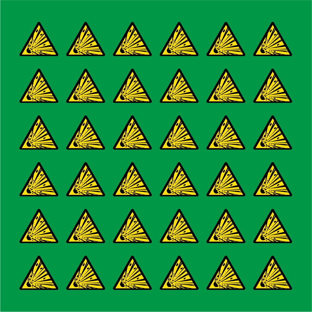 PACCO DA 6 KIT DI 6 ADESIVI TRIANGOLARI - PERICOLO MATERIALE ESPLOSIVO - Pittogramma ISO 7010 Con Stampa Diretta U.V.