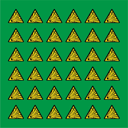 PACCO DA 6 KIT DI 6 ADESIVI TRIANGOLARI - PERICOLO MATERIALE ESPLOSIVO - Pittogramma ISO 7010 Con Stampa Diretta U.V.